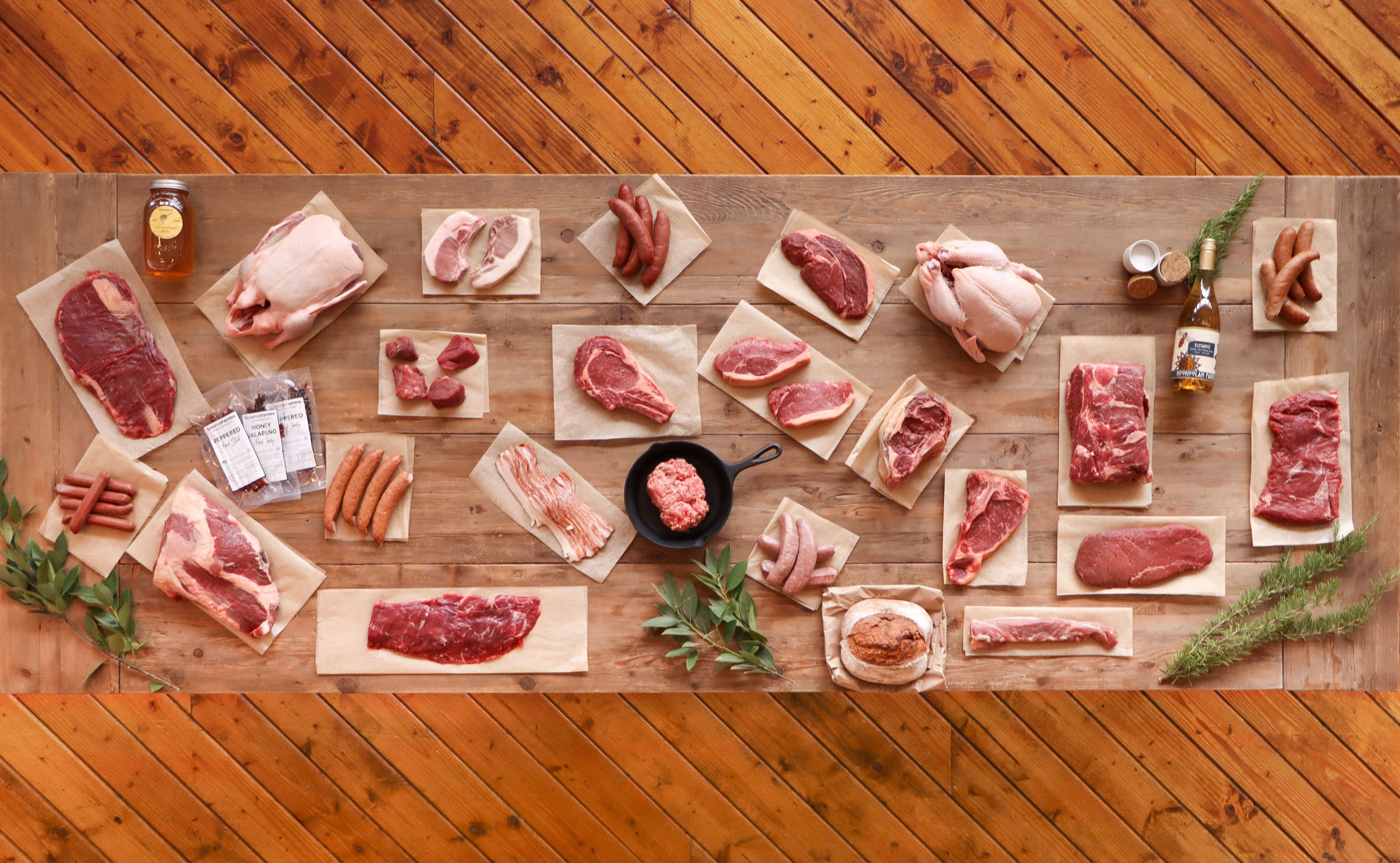 table of meat from Source Farms Yamhill Oregon